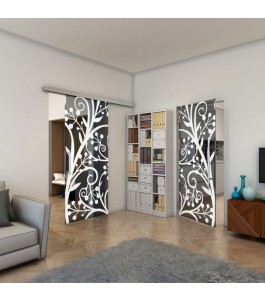 Glasschiebetür SLIM-LINE - Fineprint Model 146 Weiss auf Grauglas