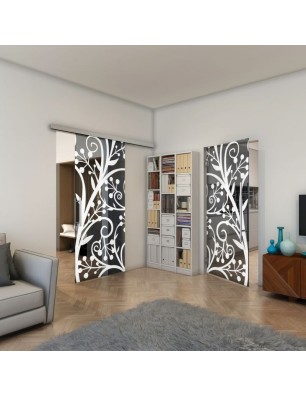 Glasschiebetür SLIM-LINE - Fineprint Model 146 Weiss auf Grauglas