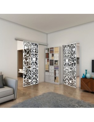 Glasschiebetür SLIM-LINE - Fineprint Model 147 Weiss auf Grauglas
