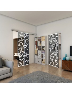 Glasschiebetür SLIM-LINE - Fineprint Model 148 Weiss auf Grauglas