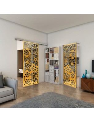Glasschiebetür SLIM-LINE - Fineprint Model 149 Gold auf Grauglas