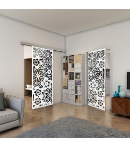 Glasschiebetür SLIM-LINE - Fineprint Model 149 Weiss auf Grauglas