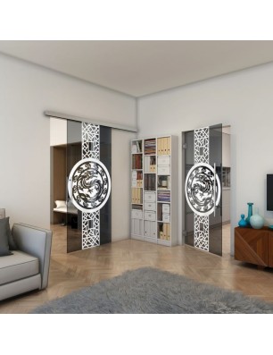 Glasschiebetür SLIM-LINE - Fineprint Model 151 Weiss auf Grauglas