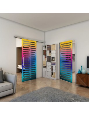 Glasschiebetür SLIM-LINE - Fineprint Model 153 Verlauf auf Grauglas