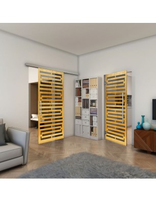 Glasschiebetür SLIM-LINE - Fineprint Model 153 Gold auf Grauglas