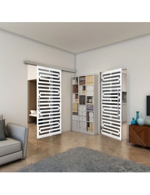 Glasschiebetür SLIM-LINE - Fineprint Model 153 Weiss auf Grauglas