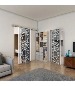 Glasschiebetür SLIM-LINE - Fineprint Model 154 Weiss auf Grauglas