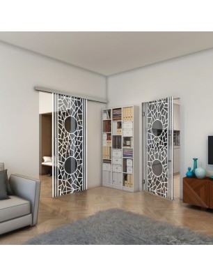 Glasschiebetür SLIM-LINE - Fineprint Model 154 Weiss auf Grauglas