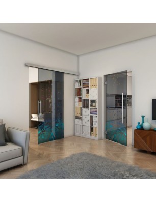Glasschiebetür SLIM-LINE - Fineprint Model 155 Verlauf auf Grauglas