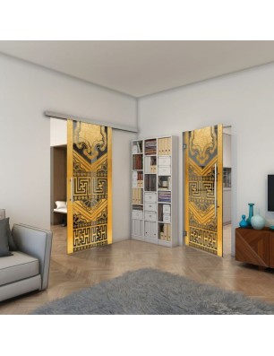 Glasschiebetür SLIM-LINE - Fineprint Model 156 Gold auf Grauglas