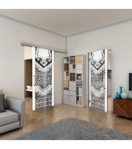 Glasschiebetür SLIM-LINE - Fineprint Model 156 Weiss auf Grauglas