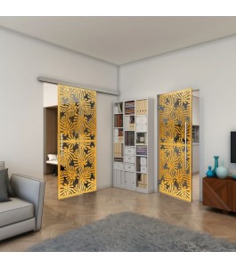 Glasschiebetür SLIM-LINE - Fineprint Model 158 Gold auf Grauglas