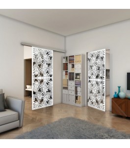 Glasschiebetür SLIM-LINE - Fineprint Model 158 Weiss auf Grauglas