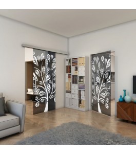 Glasschiebetür SLIM-LINE - Fineprint Model 159 Weiss auf Grauglas