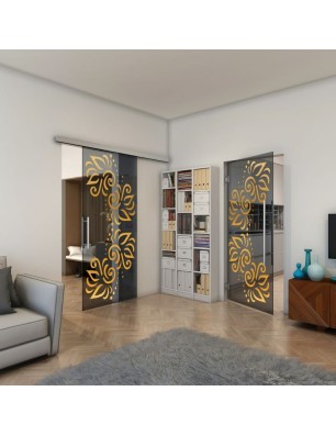 Glasschiebetür SLIM-LINE - Fineprint Model 163 Gold auf Grauglas