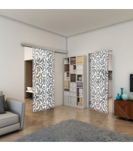 Glasschiebetür SLIM-LINE - Fineprint Model 164 Weiss auf Grauglas