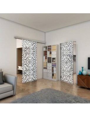 Glasschiebetür SLIM-LINE - Fineprint Model 164 Weiss auf Grauglas