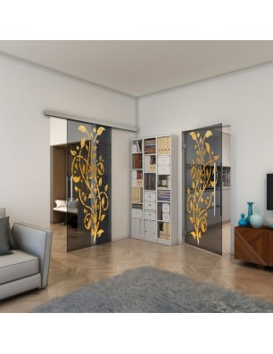 Glasschiebetür SLIM-LINE - Fineprint Model 166 Gold auf Grauglas