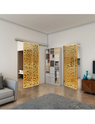 Glasschiebetür SLIM-LINE - Fineprint Model 168 Gold auf Grauglas