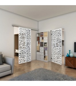 Glasschiebetür SLIM-LINE - Fineprint Model 168 Weiss auf Grauglas