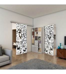 Glasschiebetür SLIM-LINE - Fineprint Model 170 Weiss auf Grauglas