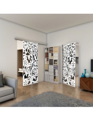 Glasschiebetür SLIM-LINE - Fineprint Model 170 Weiss auf Grauglas