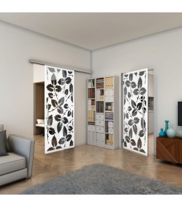 Glasschiebetür SLIM-LINE - Fineprint Model 175 Weiss auf Grauglas