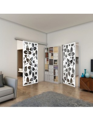 Glasschiebetür SLIM-LINE - Fineprint Model 175 Weiss auf Grauglas