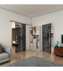 Glasschiebetür SLIM-LINE - Fineprint Model 176 Schwarz auf Grauglas
