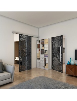 Glasschiebetür SLIM-LINE - Fineprint Model 177 Schwarz auf Grauglas