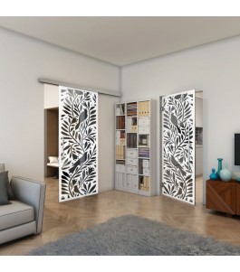 Glasschiebetür SLIM-LINE - Fineprint Model 177 Weiss auf Grauglas