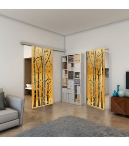 Glasschiebetür SLIM-LINE - Fineprint Model 182 Gold auf Grauglas
