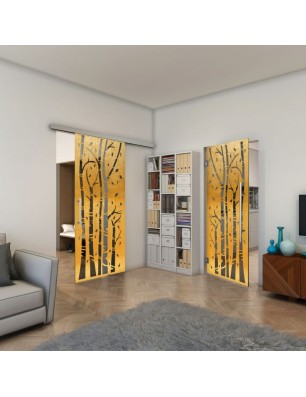 Glasschiebetür SLIM-LINE - Fineprint Model 182 Gold auf Grauglas