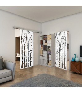 Glasschiebetür SLIM-LINE - Fineprint Model 182 Weiss auf Grauglas