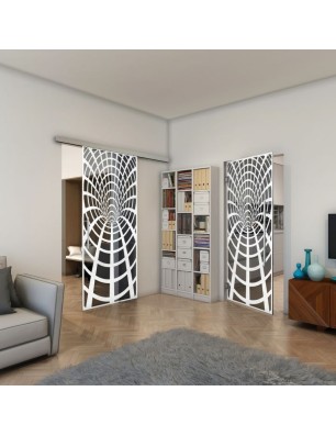 Glasschiebetür SLIM-LINE - Fineprint Model 185 Weiss auf Grauglas