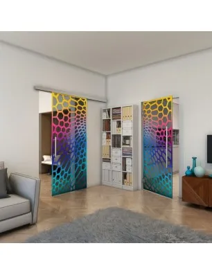 Glasschiebetür SLIM-LINE - Fineprint Model 186 Verlauf auf Grauglas