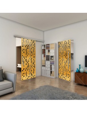 Glasschiebetür SLIM-LINE - Fineprint Model 190 Gold auf Grauglas