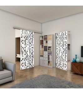 Glasschiebetür SLIM-LINE - Fineprint Model 190 Weiss auf Grauglas