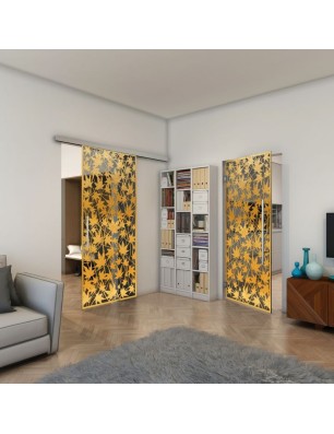 Glasschiebetür SLIM-LINE - Fineprint Model 192 Gold auf Grauglas