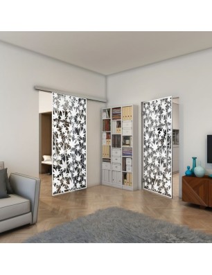 Glasschiebetür SLIM-LINE - Fineprint Model 192 Weiss auf Grauglas