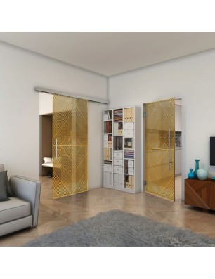 Glasschiebetür SLIM-LINE - Fineprint Model 194 Gold auf Grauglas