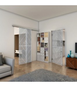 Glasschiebetür SLIM-LINE - Fineprint Model 194 Weiss auf Grauglas