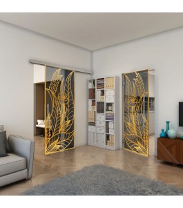 Glasschiebetür SLIM-LINE - Fineprint Model 195 Gold auf Grauglas