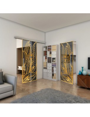 Glasschiebetür SLIM-LINE - Fineprint Model 195 Gold auf Grauglas
