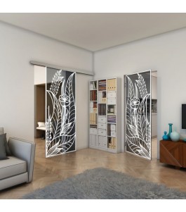 Glasschiebetür SLIM-LINE - Fineprint Model 195 Weiss auf Grauglas