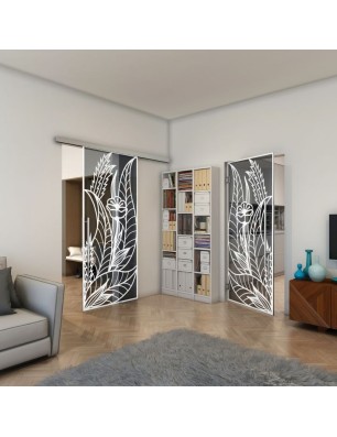 Glasschiebetür SLIM-LINE - Fineprint Model 195 Weiss auf Grauglas