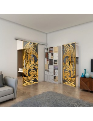 Glasschiebetür SLIM-LINE - Fineprint Model 196 Gold auf Grauglas