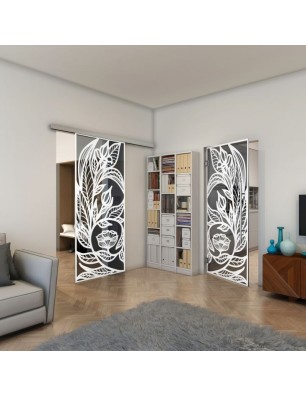 Glasschiebetür SLIM-LINE - Fineprint Model 196 Weiss auf Grauglas