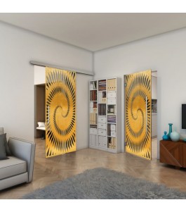 Glasschiebetür SLIM-LINE - Fineprint Model 197 Gold auf Grauglas