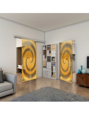 Glasschiebetür SLIM-LINE - Fineprint Model 197 Gold auf Grauglas